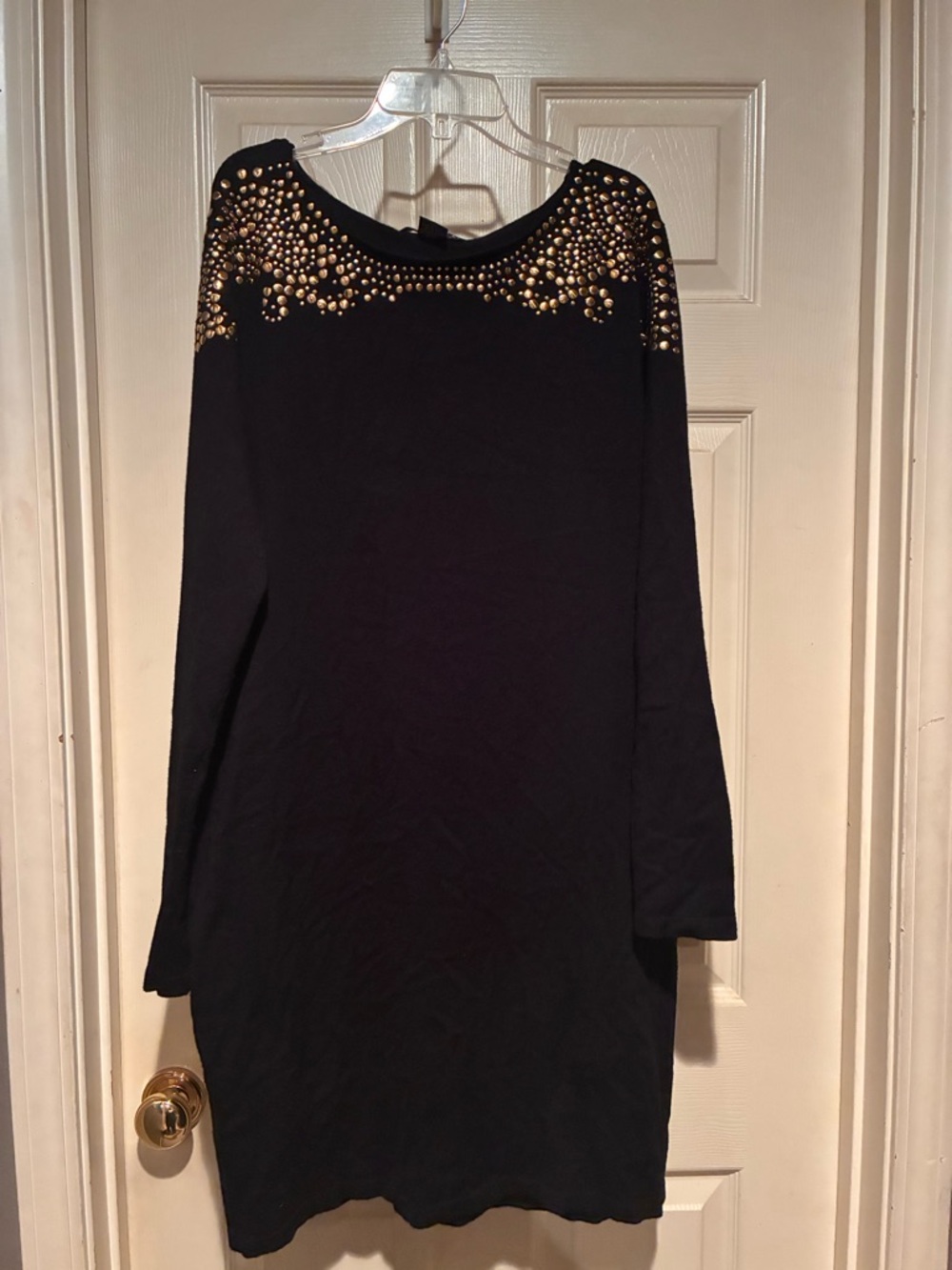 Say What? Black Long Sleeve Dress with Gold Stud Accents